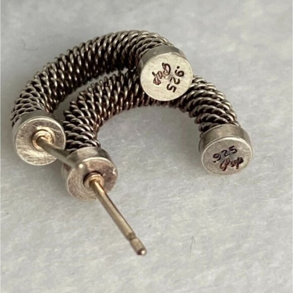 Oxidized Sterling Silver 925 Pap Twisted Braid Half Hoop Earrings 14K Gold Post - Picture 6 of 16